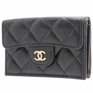 CHANEL(シャネル) マトラッセ ココマーク 三つ折り財布 コンパクト財布 ミニウォレット 3つ折り キャビアスキン ブラック黒 シャンパンゴ