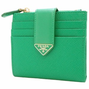 PRADA(プラダ) 二つ折り財布 コンパクト財布 2つ折り財布 ミニウォレット サフィアーノレザー SAFFIANO TAB MANGO グリーン緑 ゴールド金