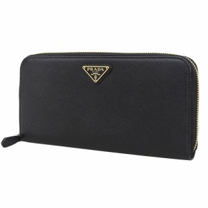 PRADA(プラダ) ラウンドファスナー 長財布 長財布 ロングウォレット ラウンドジップ サフィアーノレザー NERO ネロ ブラック黒 ゴールド