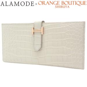 Z刻印 エルメス ベアンコンパクト アリゲーターマット べトン 折り財布