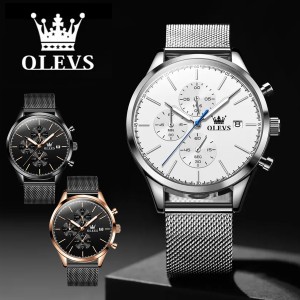 メンズ 腕時計 デザイン 高級 安い クロノグラフ ステンレス ストップウォッチ タイマー アナログ 北欧デザイン 時計  ブランド OLEVS オ