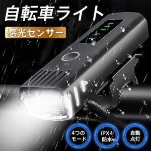 自転車ライト 自転車 ライト USB充電式 LED 防水 防塵 4段階照明モード 自転車用シートクランプ付き 通学 通勤 停電対策