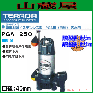 寺田ポンプ 水中ポンプ 汚水用 PGA-250 口径40mm 単相100V