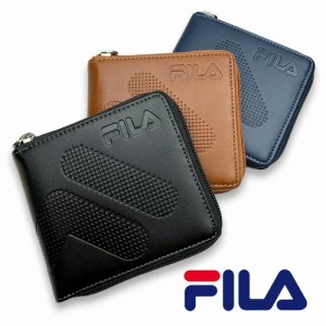 財布 FILA フィラ ドットロゴ型押し 二つ折り財布 61fl52 メンズ レディース ウォレット 財布 小銭入れ ブラック プレゼント ラウンドフ