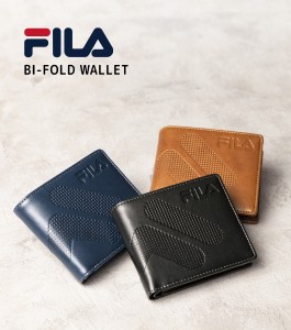 財布 FILA フィラ ドットロゴ型押し 二つ折り財布 61fl51 メンズ レディース ウォレット 財布 小銭入れ ブラック プレゼント フェイクレ