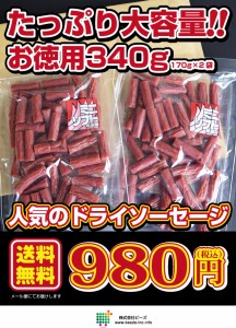 たっぷりお買い得 ドライソーセージ 無選別ソフトカルパス170ｇ×2袋 340g ネコポス発送