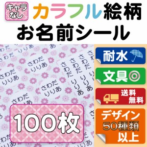 お名前シール【カラフル絵柄】100枚 B5セット カラー ネームシール 食洗機 レンジOK 入学準備 入園準備 防水 耐水 メール便等送料無料 