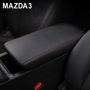 マツダ3 MAZDA3 アームレストカバー コンソールボックスカバー ブラック レザー レッドステッチ 合皮  内装 カスタム ドレスアップ パー