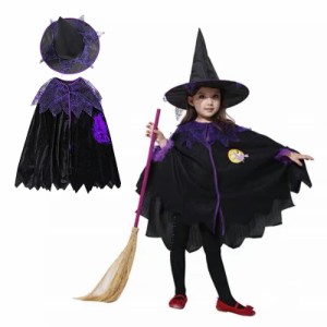 ハロウィン 衣装 子供 コスプレ ポンチョ マント 魔女 魔法使い 2点セット ハット ローブ