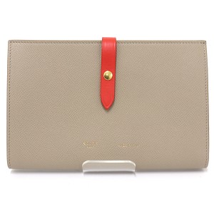 セリーヌ CELINE ラージ ストラップ ウォレット 二つ折り長財布 レザー 10B633BFP ベージュ オレンジ ゴールド金具【中古】Sランク