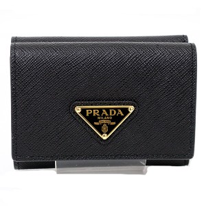 プラダ PRADA サフィアーノトライアングル 財布 三つ折り財布 1MH042_QHH_F0002 ブラック ゴールド金具 未使用品