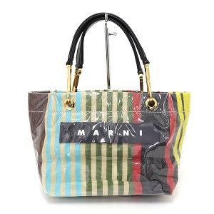 マルニ MARNI ストライプ グロッシー グリップ トートバッグ PVC/ナイロン/レザー マルチカラー【中古】