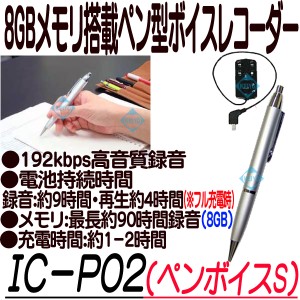 IC-P02（ペンボイスS）【ボイスレコーダー】 【ICレコーダー】【キヨラカ】