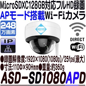 ASD-SD1080APD【ダイレクト接続対応248万画素ドーム型SDカードカメラ】 【ネットワークカメラ】 【IPカメラ】 【Wi-Fiカメラ】 