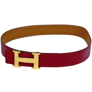 エルメス HERMES コンスタンス リバーシブル Hベルト □E刻印 ベルト レザー レッド ブラウン レディース 中古