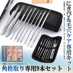 ニキビ取り 毛穴ケア専用キット  9本セット 黒ずみ取り コメドプッシャー 角栓取り いちご鼻 すっきり 毛抜き 9-NIKIKAKUSET