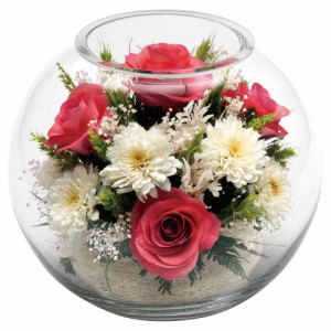 母の日 花 プレゼント ギフト グラスウェアフラワー ローズ&マム ラウンドL ミックス ドライフラワー バラ 薔薇 贈り物 お祝い お供え[md