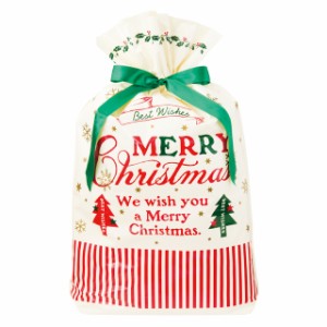 【ラッピング袋】クラシカルクリスマスリボン付PEギフトバッグ-L クリスマスプレゼント