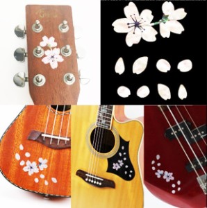 桜ステッカー ギター ウクレレのボディ、ヘッドや　ピックガードに インレイステッカー　