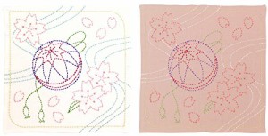 オリムパス製絲 花ふきんキット 刺し子 図案プリント済 桜と手まり 254