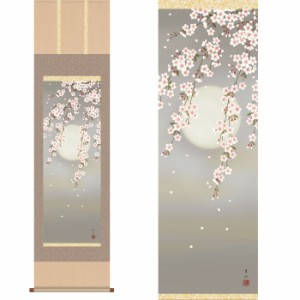 掛軸 「夜桜」 緒方葉水 筆 [ 収納箱 10年保証 44.5x164 国産 国内産 陽春 桜 和 和室 リビング 受注生産 床の間 和風 掛け軸 日本製 名