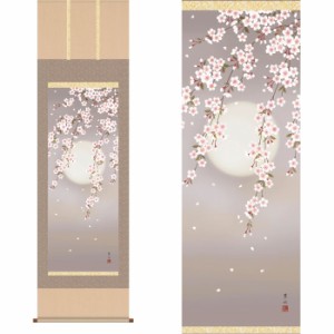 掛軸 「夜桜」 緒方葉水 筆 [ 収納箱 10年保証 43ｘ111 国内産 国産 桜 春 夜桜 和 受注生産 床の間 和風 掛け軸 日本製 名画 縁起物 プ