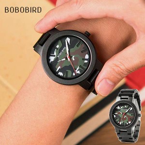 BOBOBIRD 木製 腕時計 ユニセックス メンズ レディース 迷彩 アーミー デザイン wood watch 男性 女性 クォーツ ボボバード