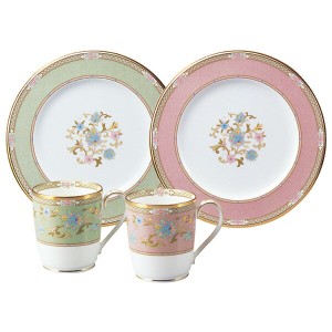 【Noritake（ノリタケ）】  YOSHINO  （ヨシノ）　モーニングペアセット　（グリーン・ピンク）　　　M1009-9983-57