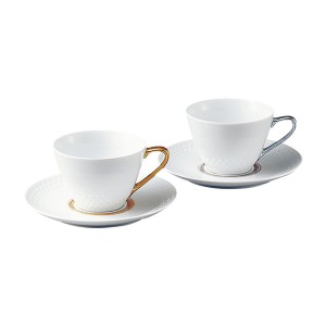 【Noritake（ノリタケ）】  AMIS  （アミ）　ティー・コーヒー碗皿ペアセット　（金・銀）　　　P5389L-1605-6