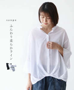 ふんわり柔らかライントップス(A.ブラックとB.ホワイトの販売)b09859ps cawaii sanpo カジュアル ナチュラル シャツ ブラウス バルーン