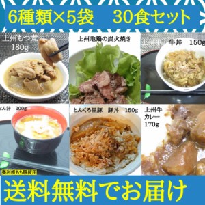【2000円OFFクーポン】【送料無料】群馬県銘柄肉レトルト6種 30食セット カレー 炭火焼き 牛丼 豚丼 とん汁 もつ煮 レトルト食品 買い置