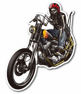 バイカーステッカー BIKER STICKER バイク ハーレー ヘルメット スカル&バイク LEFT 骸骨 ドクロ BK017 車 ステッカー 屋外OK