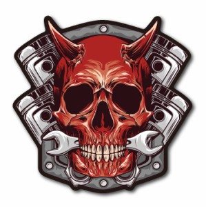 バイカーステッカー BIKER STICKER バイク ハーレー ヘルメット デビルスカル 悪魔 骸骨 BK044 車 ステッカー 屋外OK