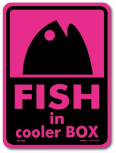 釣りステッカー パロディアイコン フィッシュ イン クーラーボックス ピンク FS189 フィッシング ステッカー 釣り 趣味 グッズ
