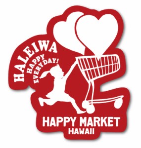 ハレイワハッピーマーケット ステッカー ロゴ レッド HHM055 おしゃれ ハワイ ノースショア グッズ