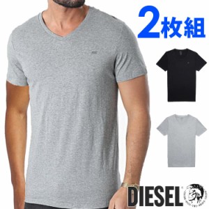 【SALE 30%OFF】DIESEL ディーゼル メンズ コットン Vネック 半袖 Tシャツ 2枚セット コットン100％ ブラック グレー diesel ロゴ S M L 