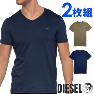 【SALE 30%OFF】DIESEL ディーゼル メンズ コットン Vネック 半袖 Tシャツ 2枚セット コットン100％ ネイビー カーキ diesel ロゴ S M L 