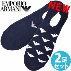 【SALE 20%OFF】EMPORIO ARMANI エンポリオアルマーニ メンズ 靴下 フットカバー 2足セット 総柄 ロゴ ショートソックス ネイビー ホワイ