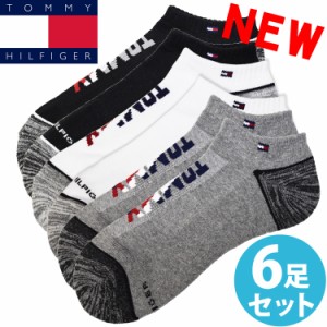 【SALE 20%OFF】TOMMY HILFIGER トミーヒルフィガー メンズ コットン クッションソール アンクルソックス 6足セット 靴下 ソックス ブラ