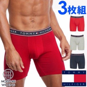 【SALE 30%OFF】TOMMY HILFIGER トミーヒルフィガー メンズ  吸湿発散性 コットン ストレッチ ボクサーパンツ 3枚セット  ロング丈 レッ