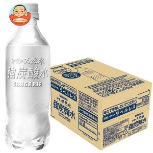 サンガリア 伊賀の天然水 強炭酸水 ラベルレス 450mlペットボトル×24本(2ケース)｜ 送料無料