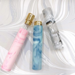 【 回転式 香水 アトマイザー 】 10ml マーブル柄 3種類 ピンク ブルー グレー プラスチック ガラス容器 スプレー容器 詰め替え パフュー