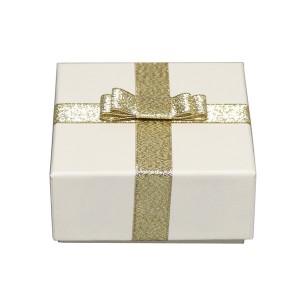 TAKEMEKI (タケメキ):ギフトボックス リボン付き(ゴールド)（9.5×9.5×H4.5cm） ラメホワイト GIF-690-RW ギフトボックス 箱 プレゼント