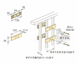 川口技研:ホスクリーン 取付パーツ 手すり格子への取付け HP-4-ST 竿 洗濯 ベランダ 干す 衣類 乾燥 DIY 家事 1袋(1本分) HP-4-ST 