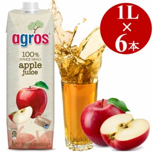 アップルジュース 1L×6本 果汁100％ りんごジュース agros ギリシャ産 無添加 紙パック 業務用 まとめ買い 濃縮還元