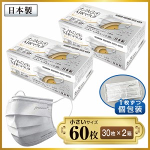 マスク 不織布 日本製 60枚 個包装 30枚 2箱 不織布マスク ナノAG AIR マスク シルキーフィットプレミアム 小さいサイズ N99 規格相当の