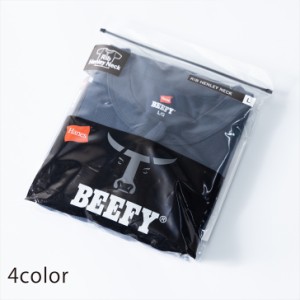 BEEFY ビーフィー HANES ヘインズ Tシャツ メンズ 半袖 ヘンリーネック リブ テレコ タグレス ヘビーウェイト 厚手 スリム 細身 パックT