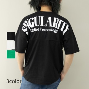 Tシャツ メンズ 半袖 5分袖 ロゴ バックプリント 厚盛プリント ドルマンスリーブ ビッグシルエット オーバーサイズ CVC フットボールTシ