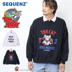 SEQUENZ トムとジェリー アメリカン 刺繍 ポロ スウェット 裏起毛 トレーナー ラガーシャツ メンズ レディース ユニセックス ビッグシル