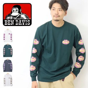 BEN DAVIS ベンデイビス ファイヤー オーバルロゴ 袖プリント 長袖 Tシャツ ロンT 長T メンズ レディース ユニセックス プリントTシャツ 